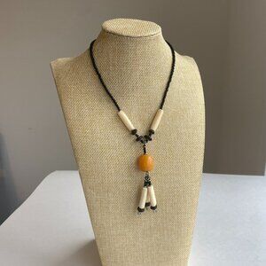 Dangle Necklace Black, White & Orange Beads